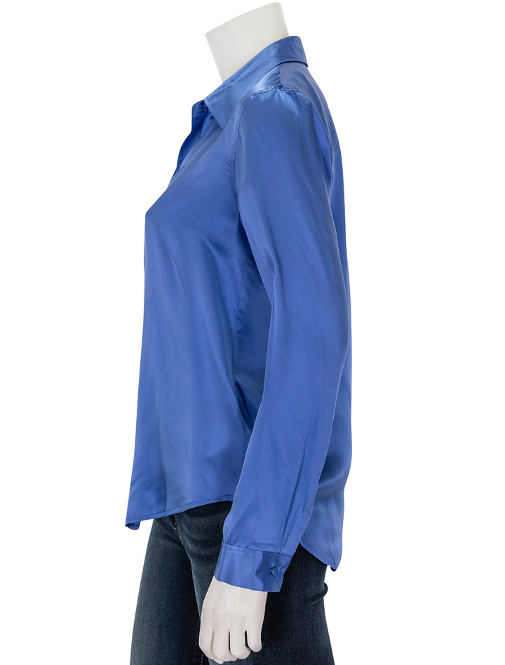 Side view of L'agence's tyler blouse in dusty periwinkle.