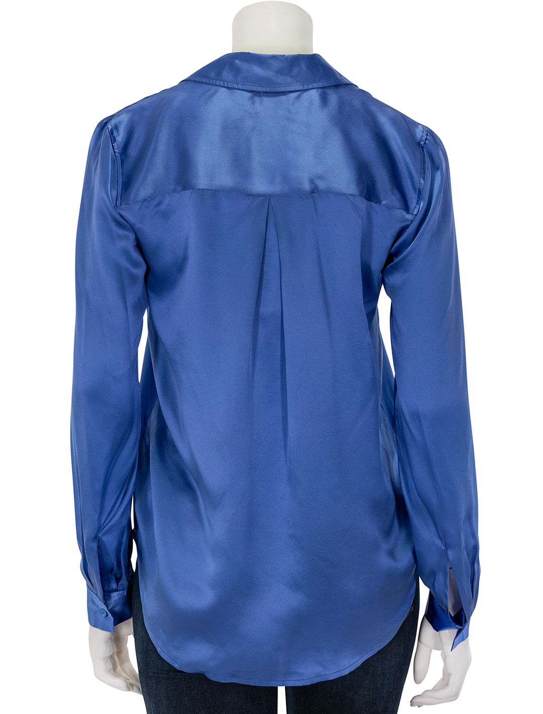 Back view of L'agence's tyler blouse in dusty periwinkle.