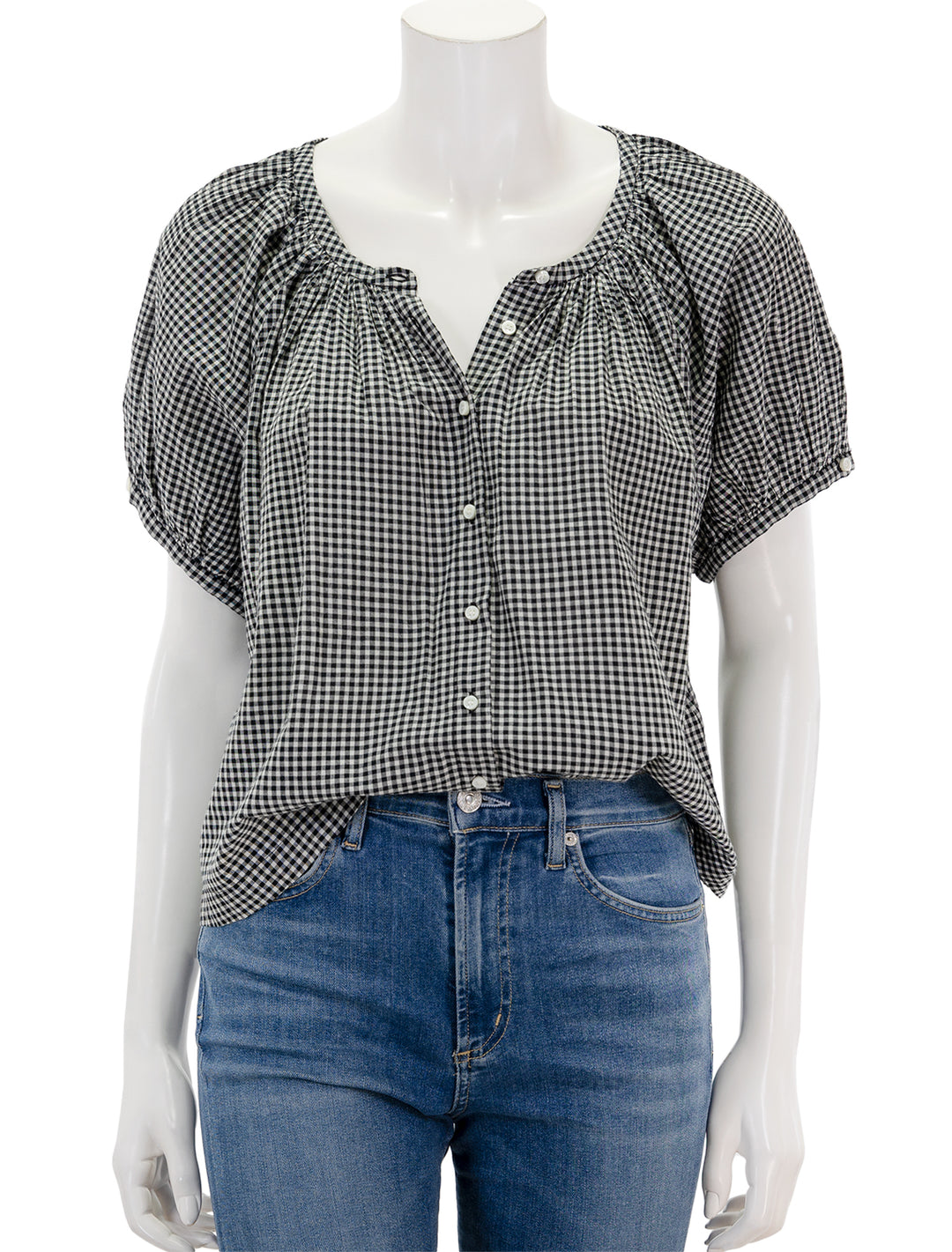 Front view of DOEN's june top in la maddalena gingham.