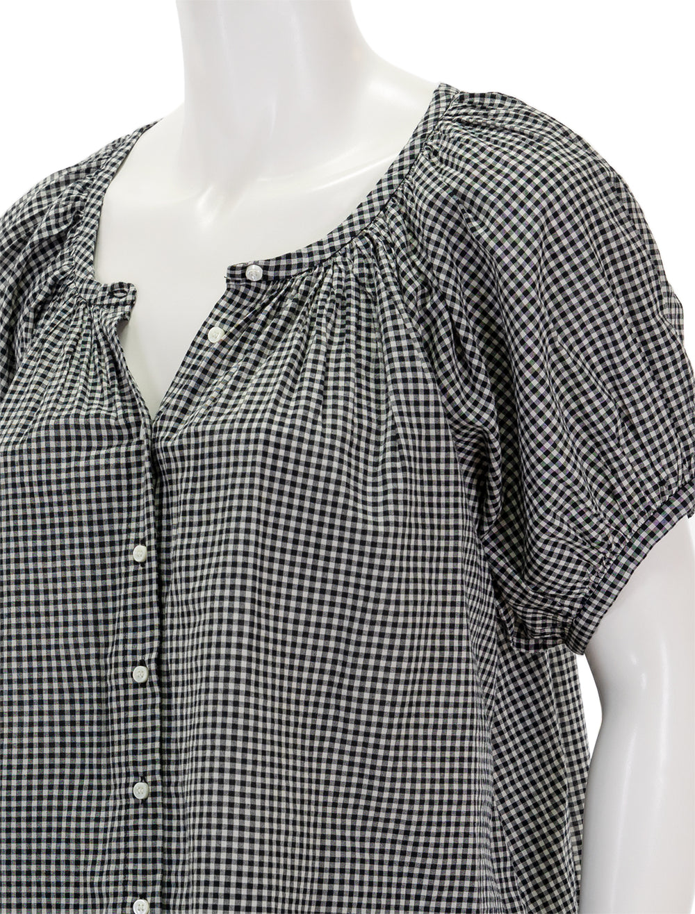 Close-up view of DOEN's june top in la maddalena gingham.
