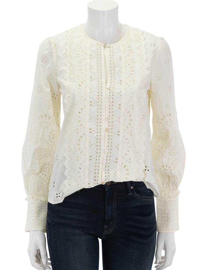 front view of lainey embroidery blouse in cream