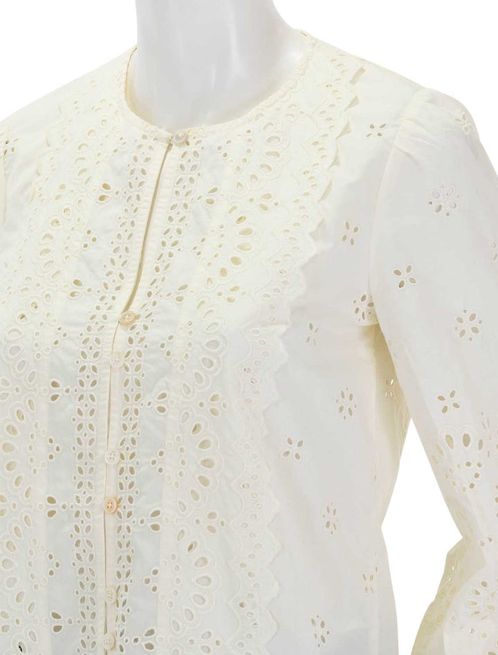 close up view of lainey embroidery blouse in cream