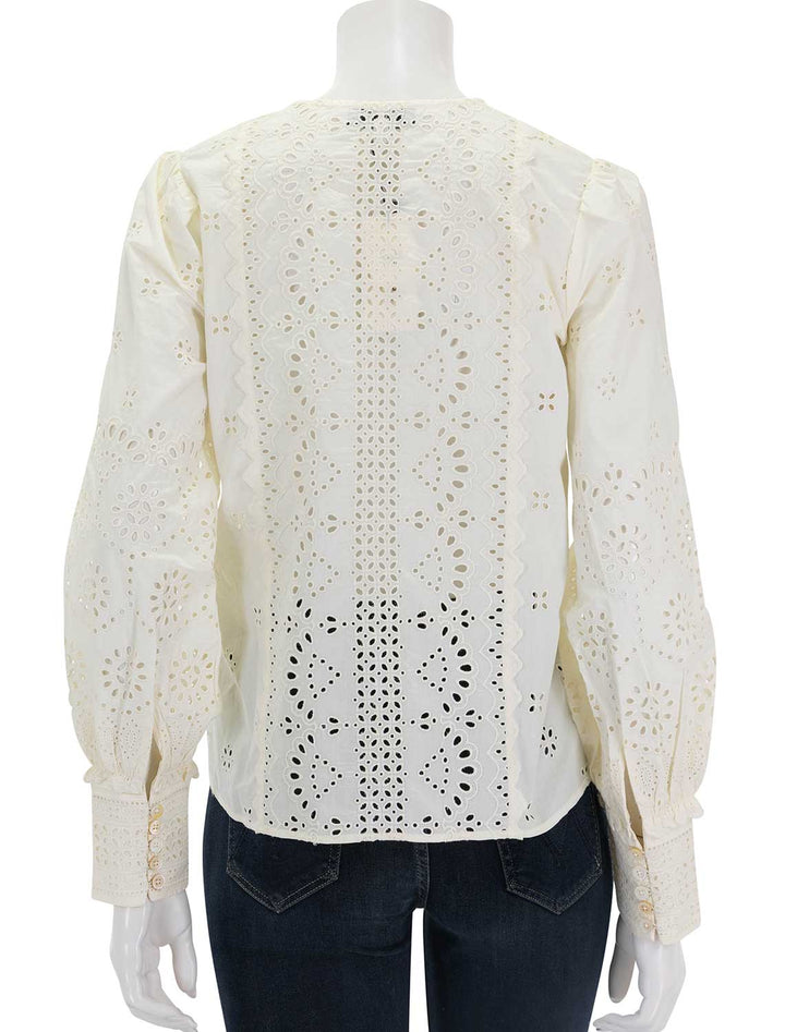 back view of lainey embroidery blouse in cream