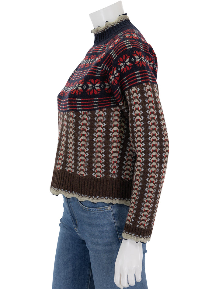 Side view of Sea NY's ayla sweater in red, navy multi.