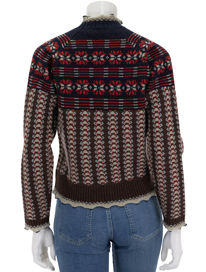 Back view of Sea NY's ayla sweater in red, navy multi.