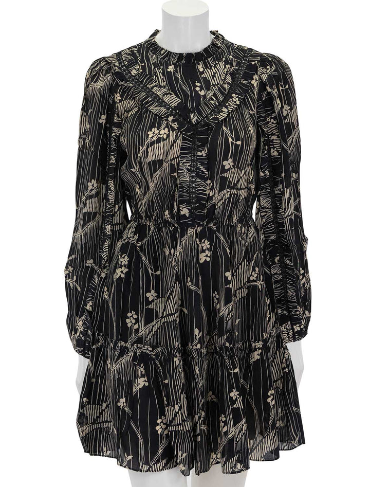 front view of sunniva printed dress in black