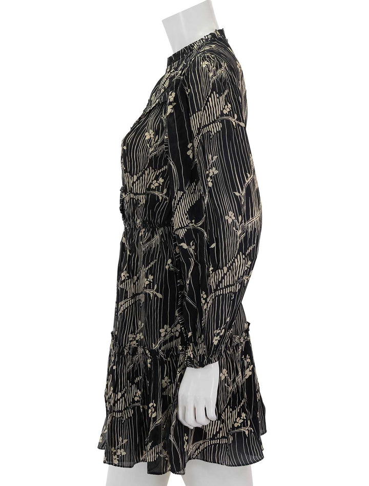 side view of sunniva printed dress in black