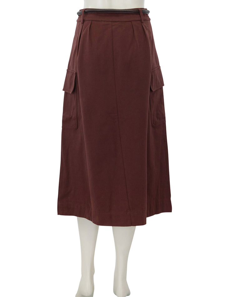 Back view of Sea NY's kerith belted skirt in burgundy.