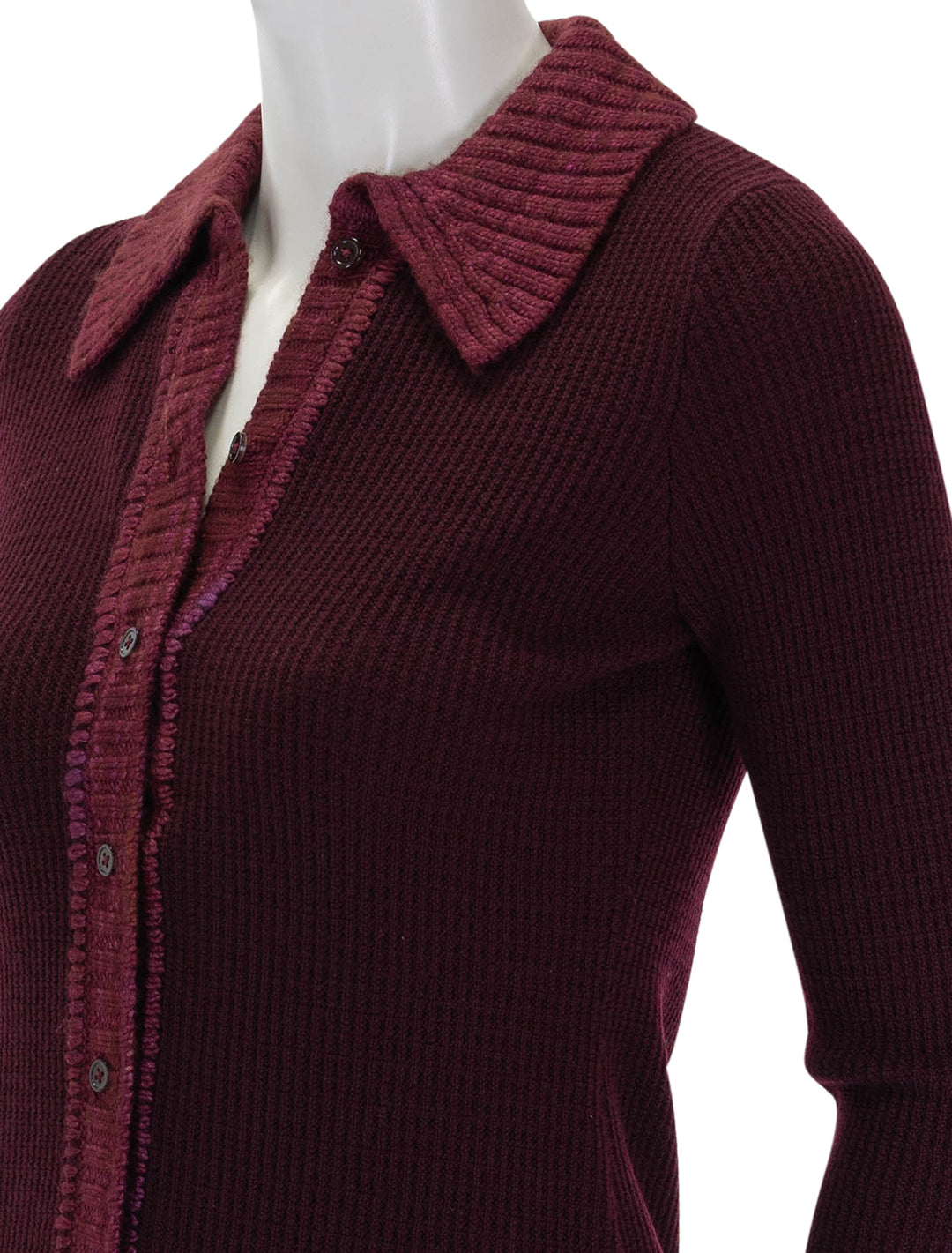 close up view of clare thermal cardigan in burgundy