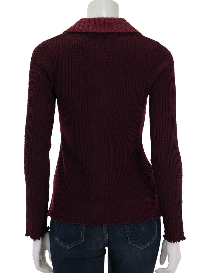 back view of clare thermal cardigan in burgundy