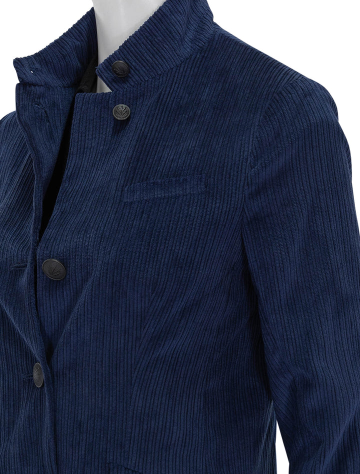 Close-up view of  Rag & Bone's slade cord blazer in navy.