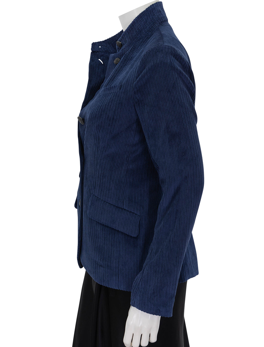 Side view of  Rag & Bone's slade cord blazer in navy.