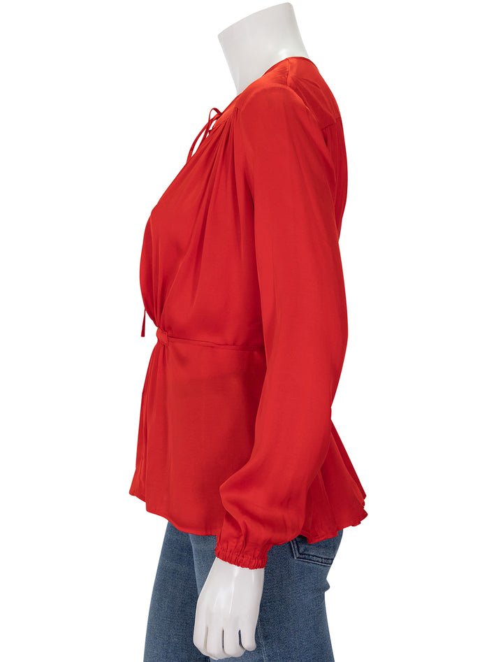 Side view of Saint Art's arya blouse in molten lava.