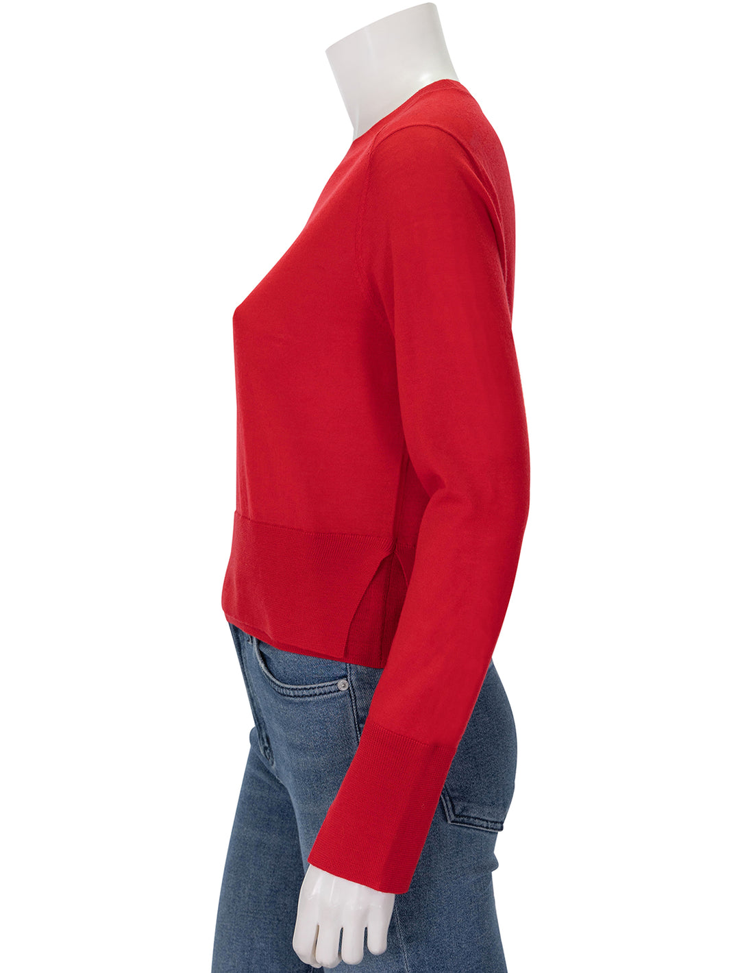 Side view of Saint Art's elodie layered crewneck in tomato.