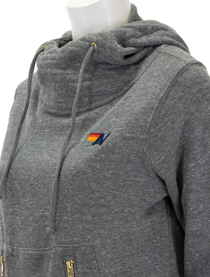 Close-up view of Aviator Nation's ninja hoodie in heather grey.