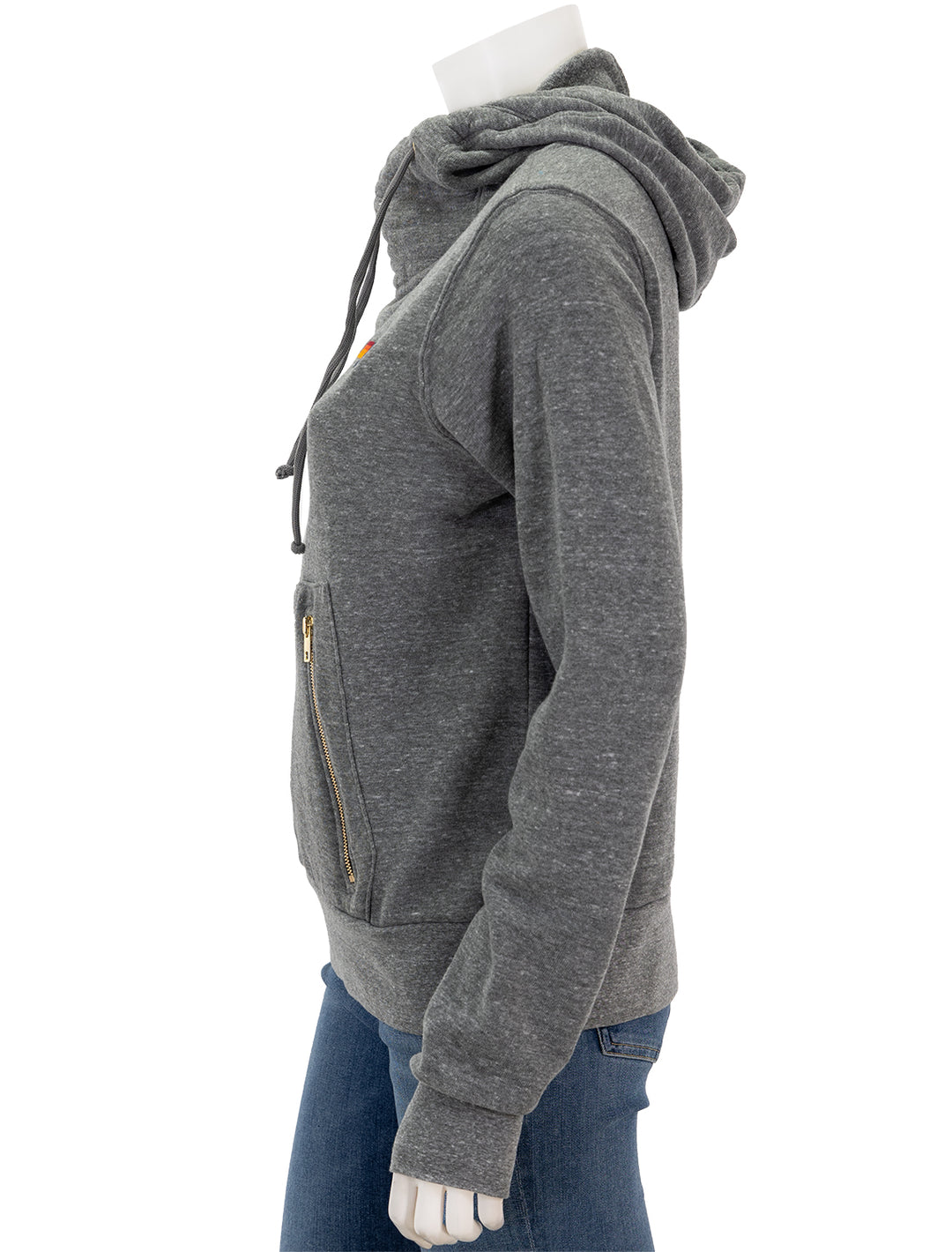 Side view of Aviator Nation's ninja hoodie in heather grey.