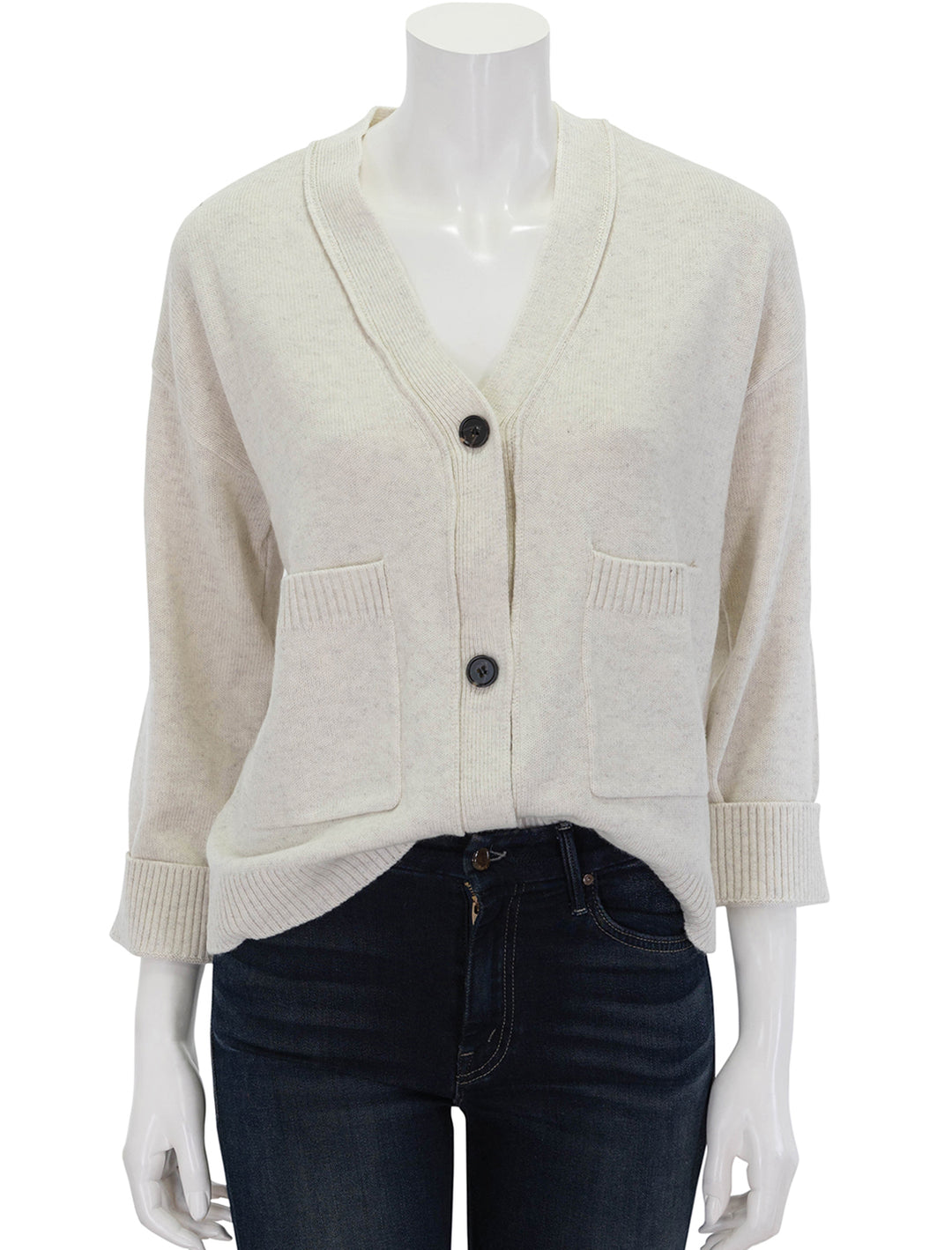 Front view of Rails' lindi cardigan in oatmeal.