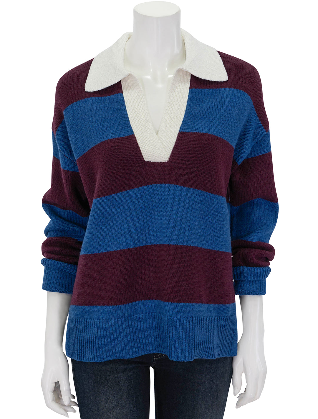 Front view of Rails' harris rugby stripe sweater.