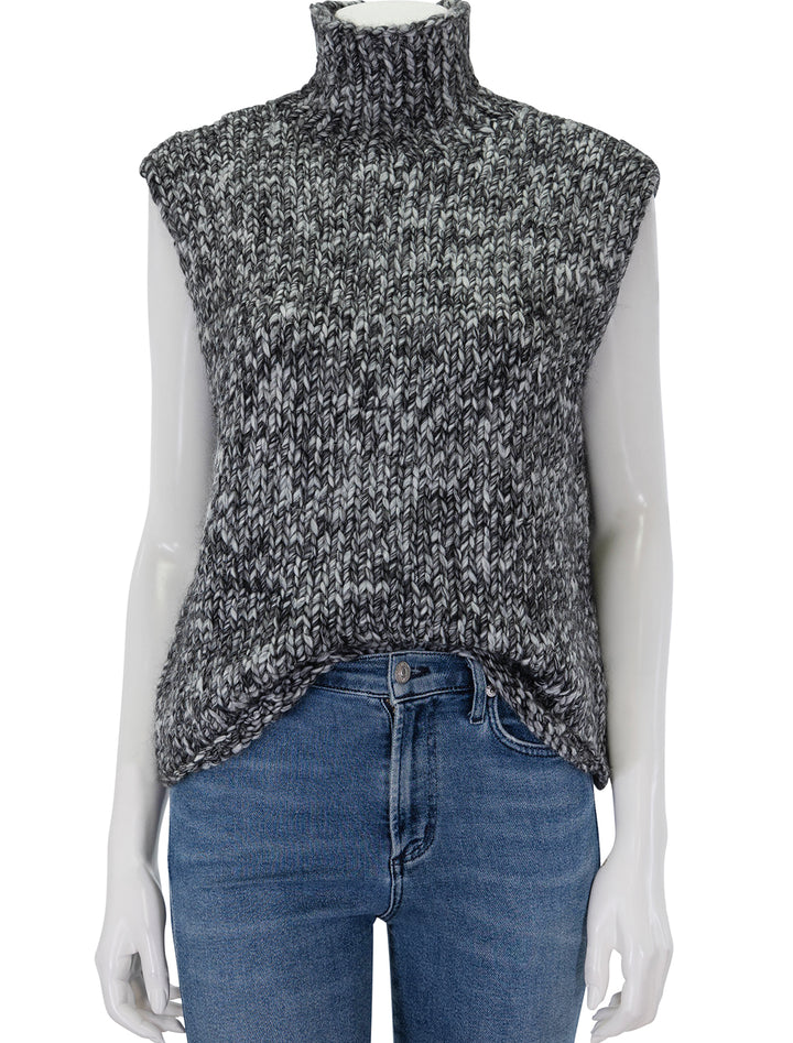 Front view of Line's reign sleeveless sweater in evening sky.