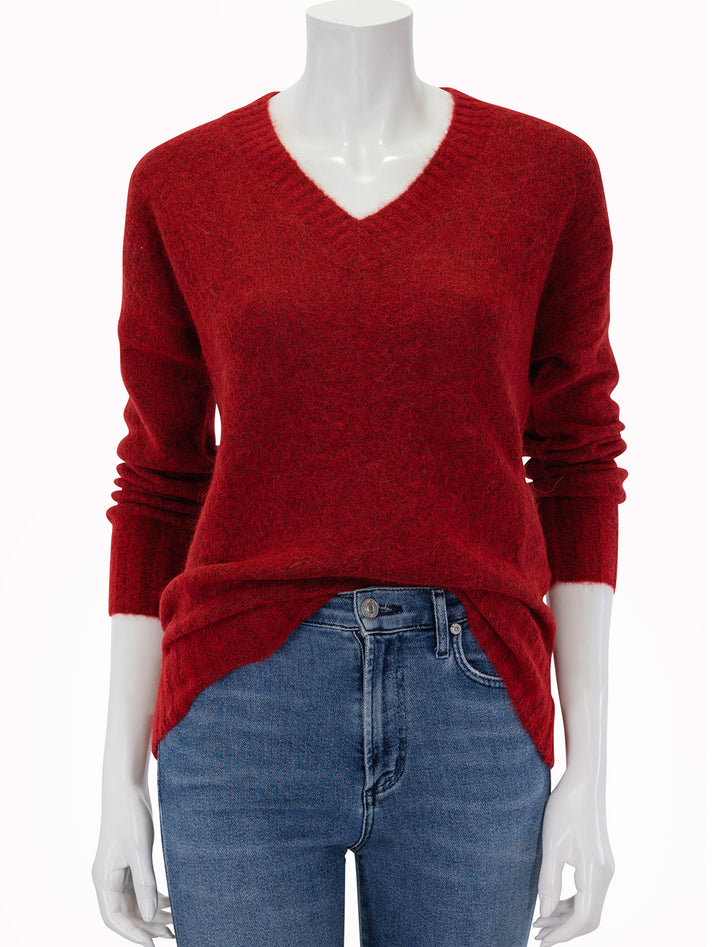 Front view of Line's aubrey vneck pullover in merlot.