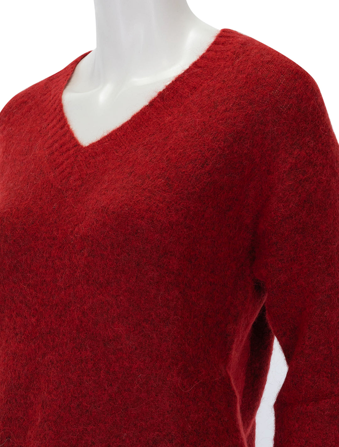 Close-up view of  Line's aubrey vneck pullover in merlot.