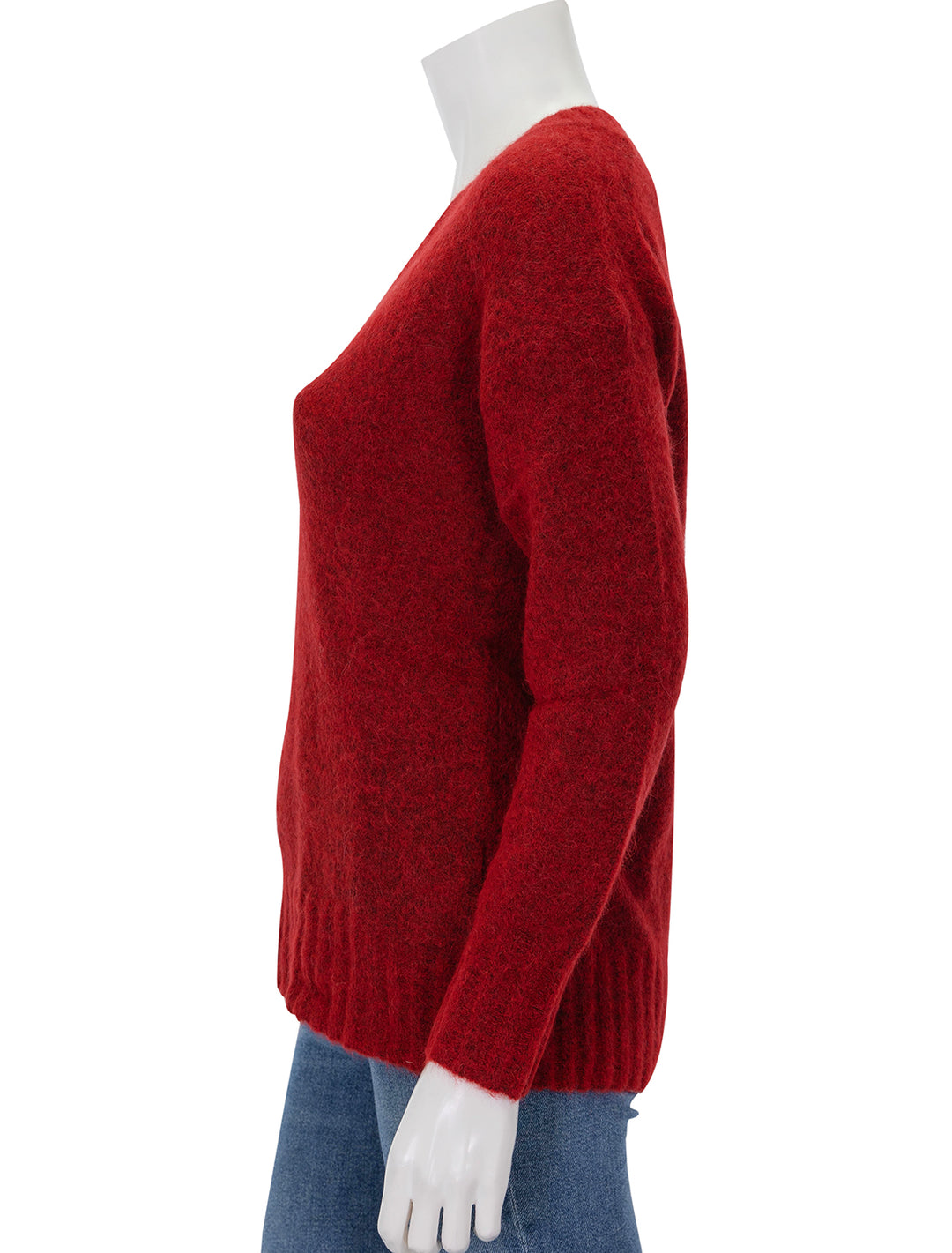 Side view of  Line's aubrey vneck pullover in merlot.