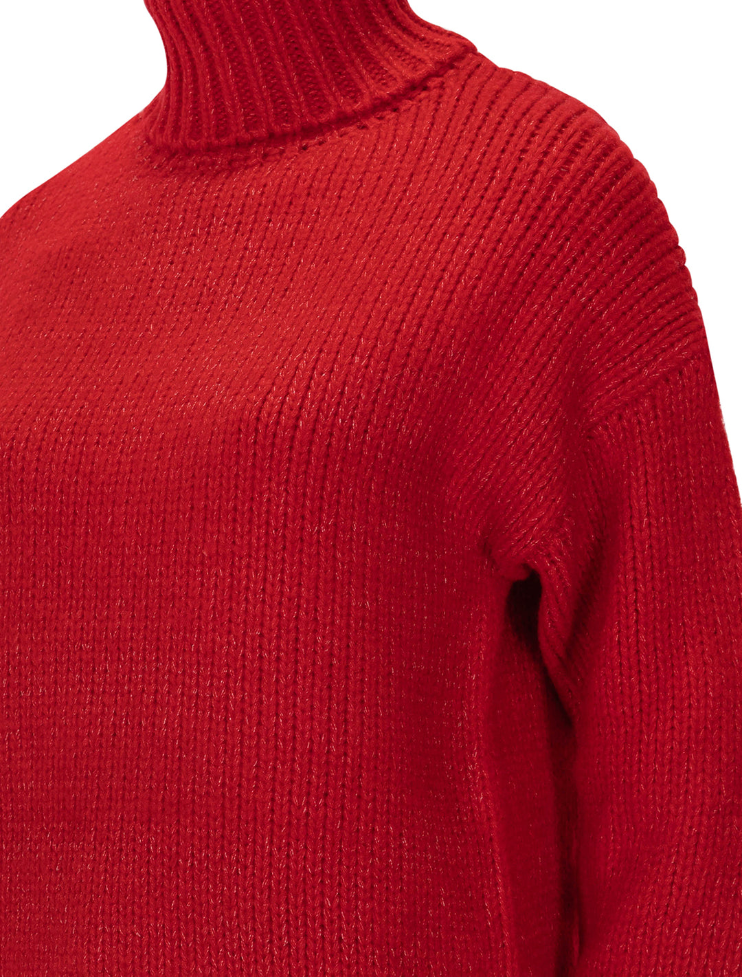 Close-up view of Line's amelie turtleneck in scarlet.