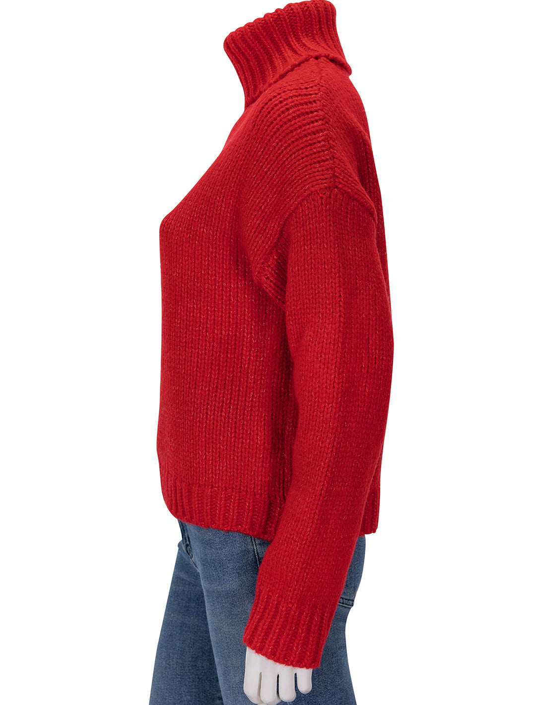 Side view of Line's amelie turtleneck in scarlet.