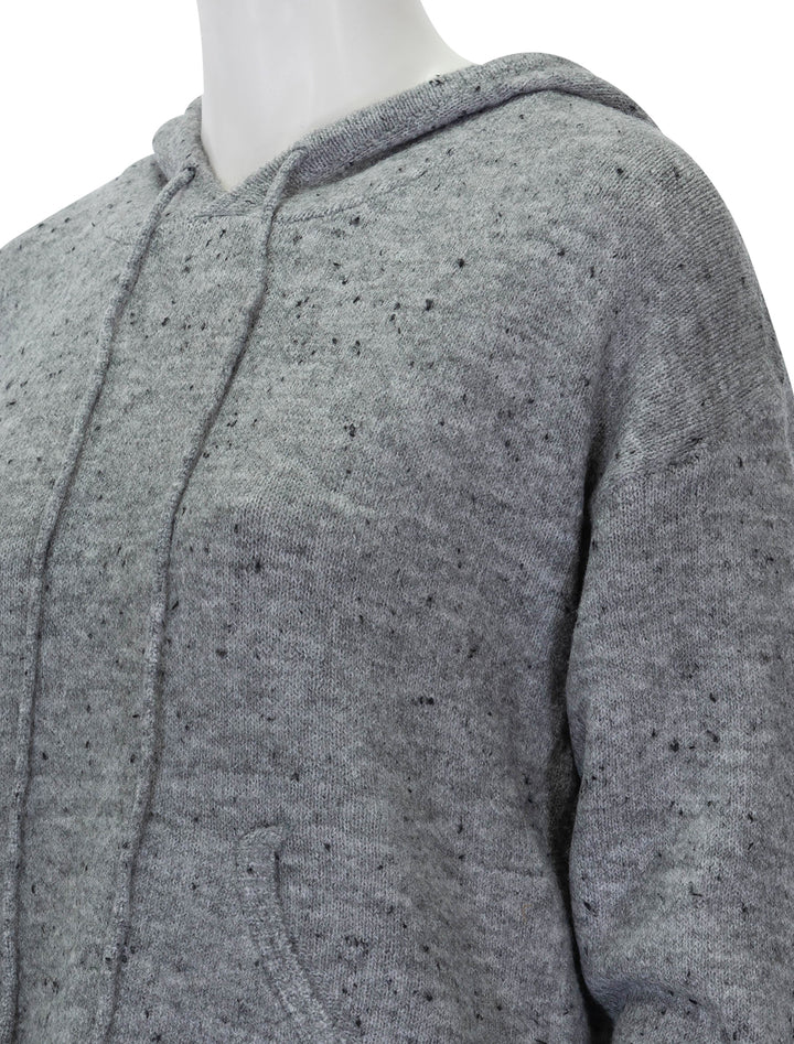 Close-up view of John + Jenn's ralphie hoodie sweater in overcast grey.