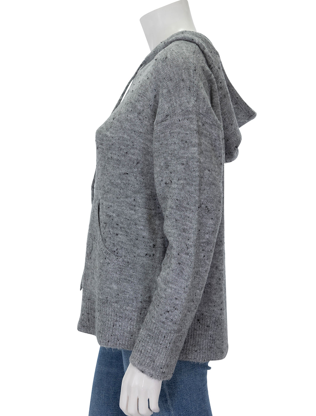 Side view of John + Jenn's ralphie hoodie sweater in overcast grey.