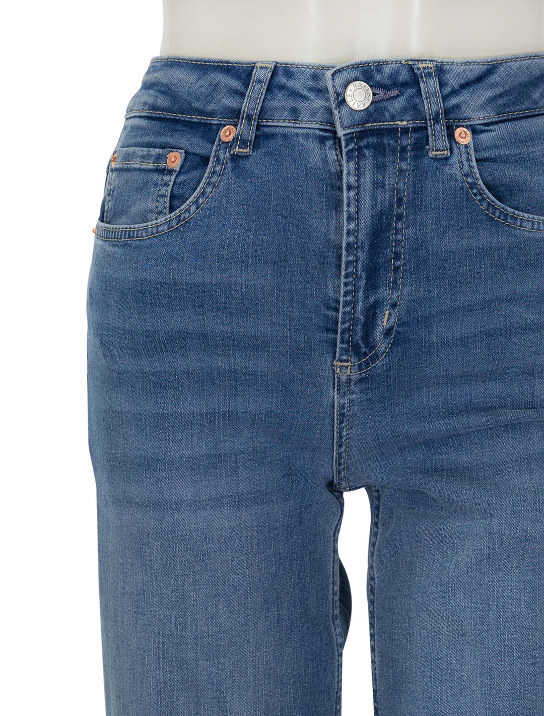 Close-up view of Rails' getty jean in east coast wash.