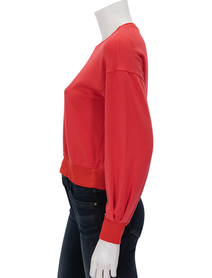 Side view of Stateside's softest fleece cropped pleated sleeve sweatshirt in sumo red.