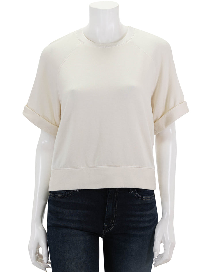 Front view of Stateside's softest fleece boxy raglan in cream.