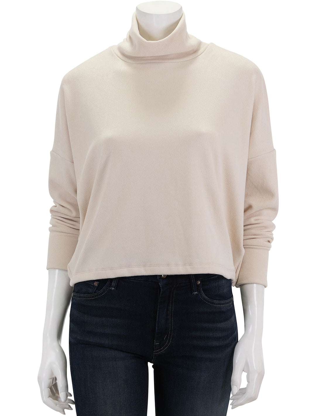 Front view of Stateside's Honeyluxe Flatback Rib Dolman Top in Cream.