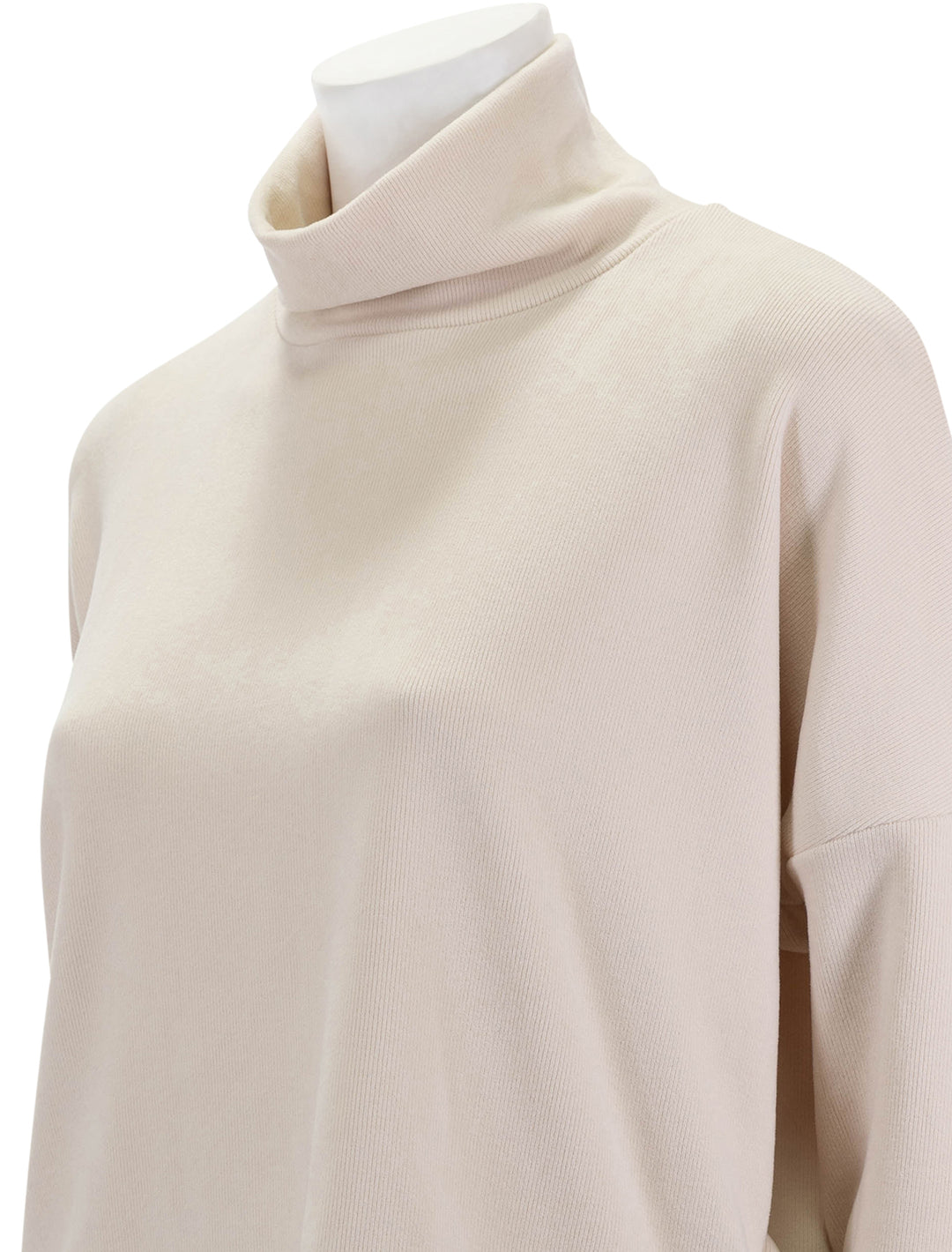 Close-up view of Stateside's Honeyluxe Flatback Rib Dolman Top in Cream.