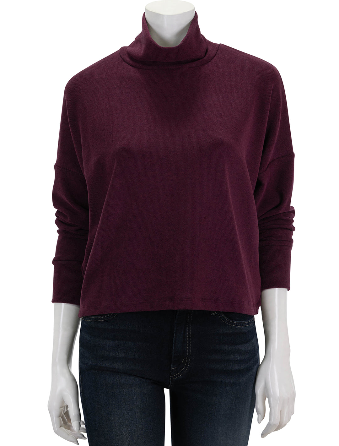 Front view of Stateside's Honeyluxe Flatback Rib Dolman Top in Cherry Liquor.