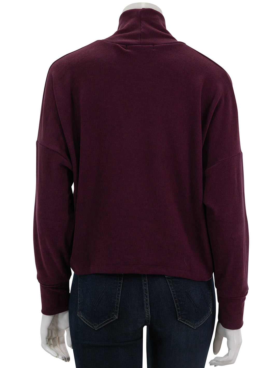 Back view of Stateside's Honeyluxe Flatback Rib Dolman Top in Cherry Liquor.