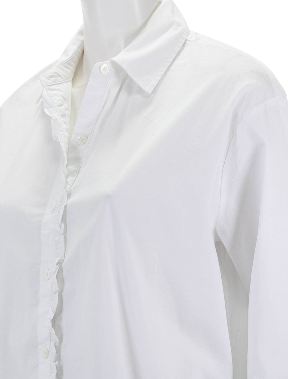 close up view of lia button down in white