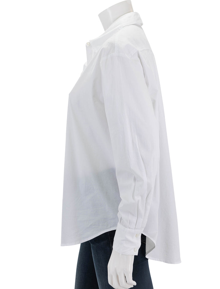 side view of lia button down in white