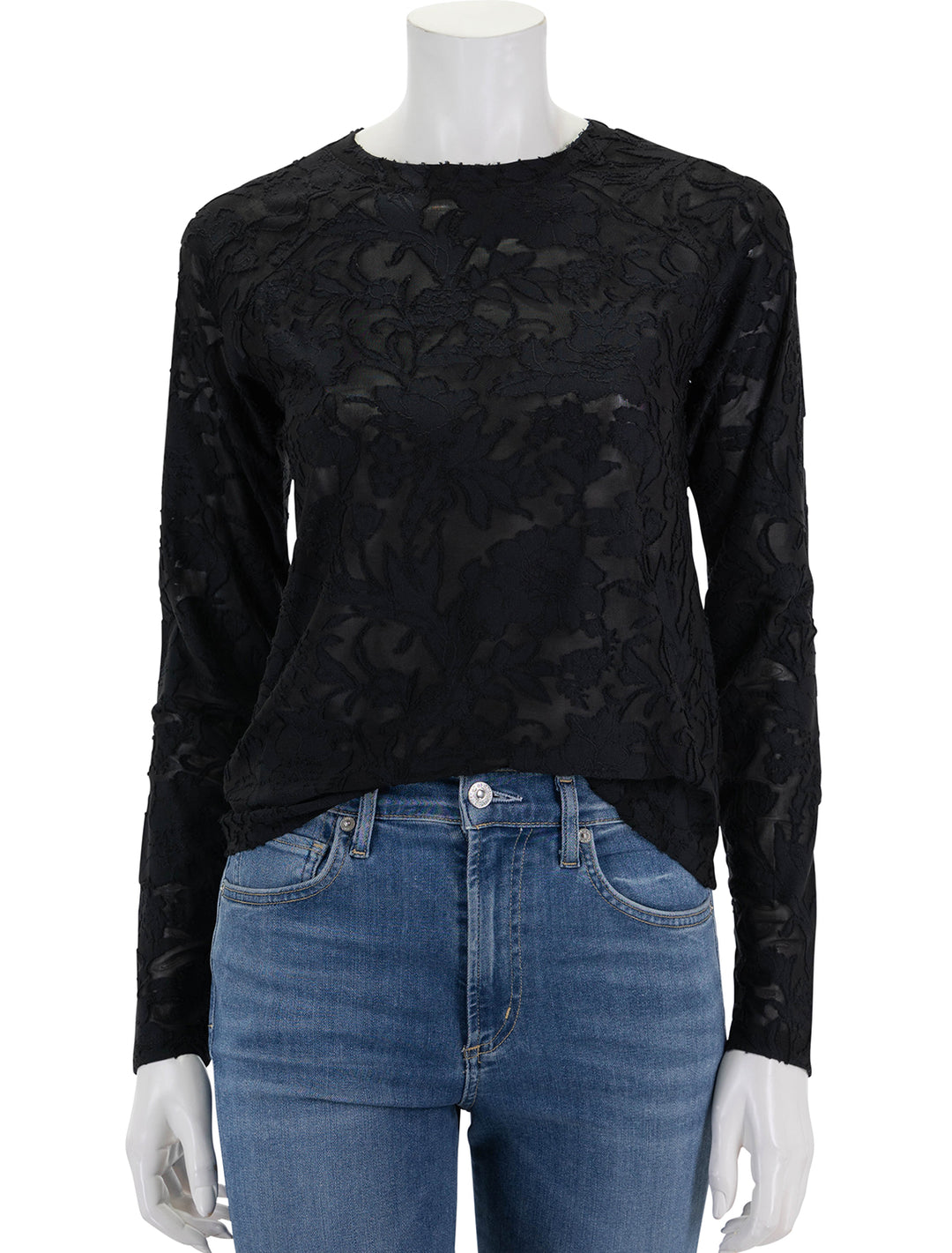 front view of cecelia floral long sleeve tee in black