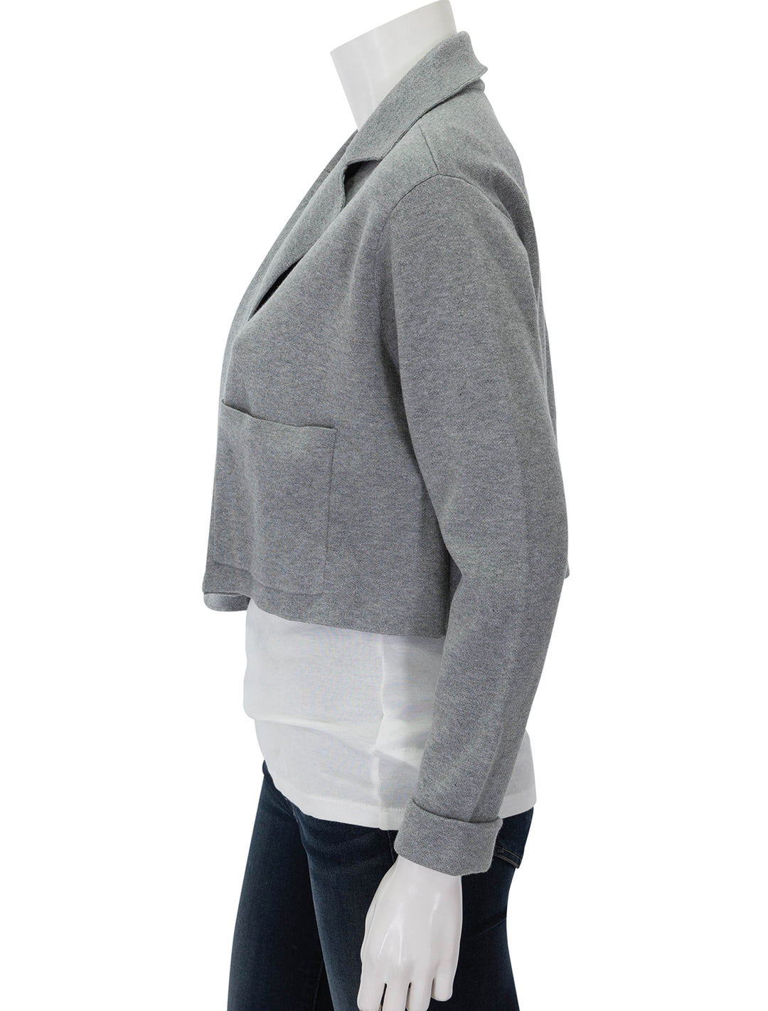 Side view of Splendid's elsie jacket in heather fog.