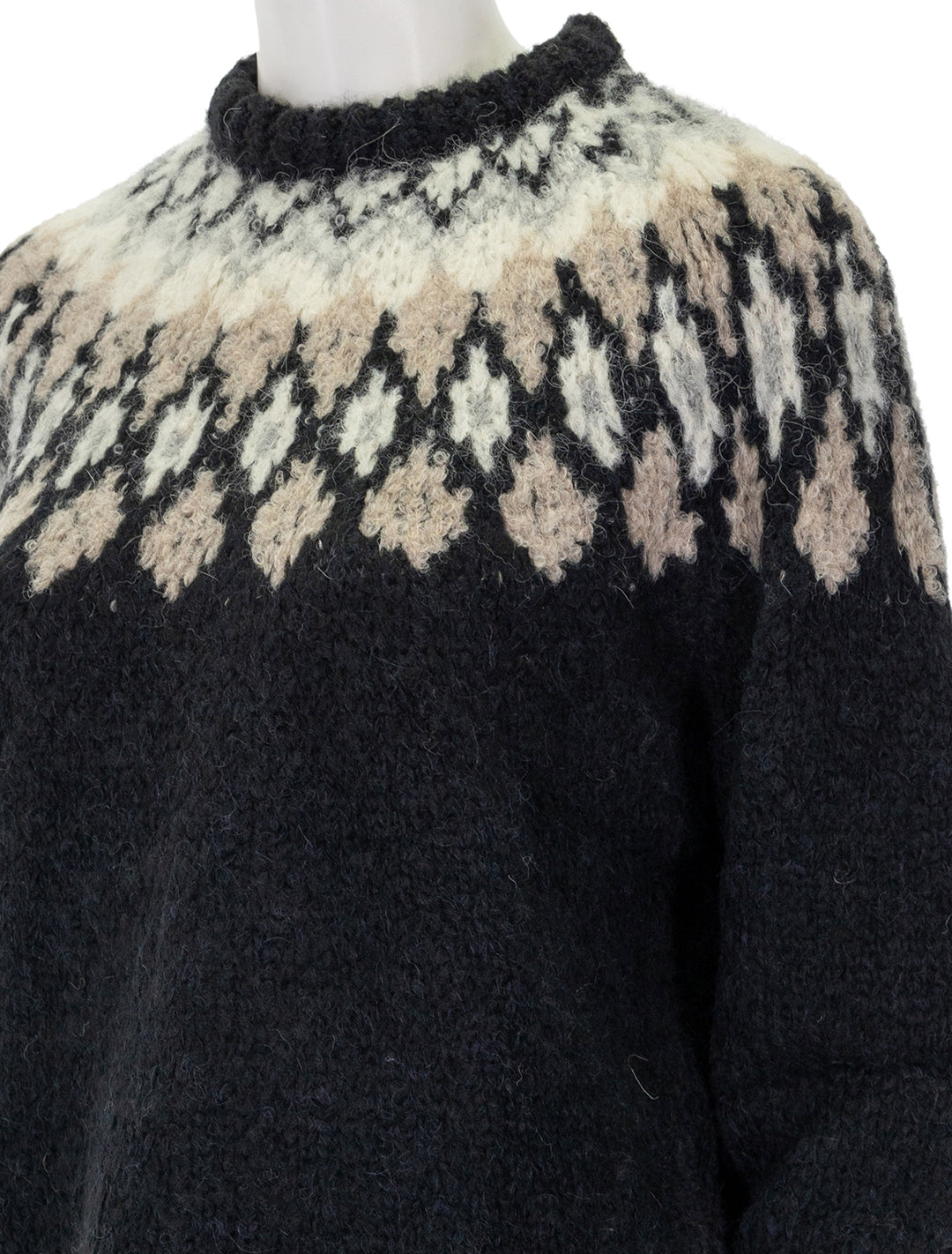 Close-up view of Splendid's noelle fair isle sweater.