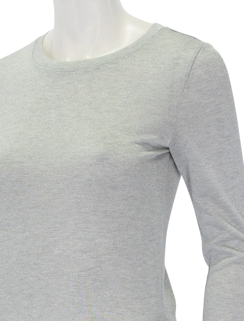 Close-up view of Splendid's sheer silver long sleeve tee.