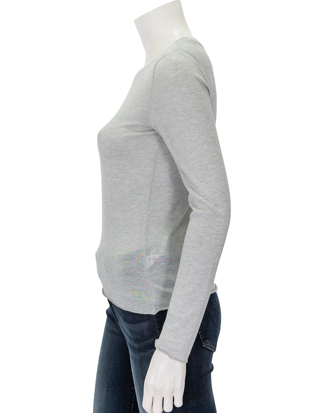 Side view of Splendid's sheer silver long sleeve tee.