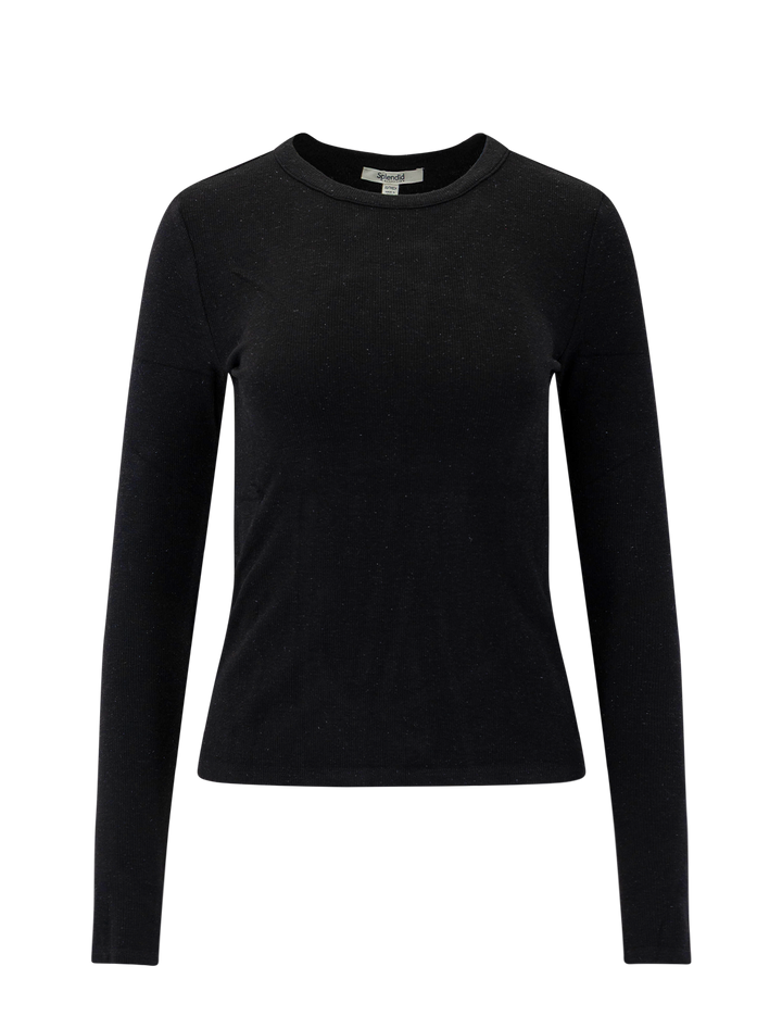 isabella shimmer long sleeve tee in black