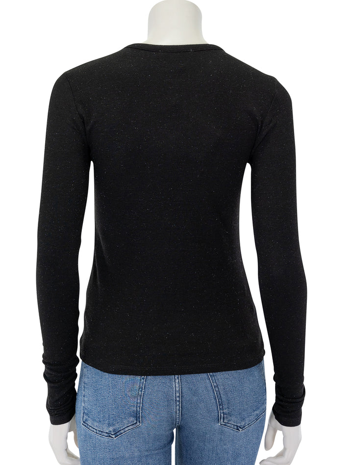 Back view of Splendid's isabella shimmer long sleeve tee in black.