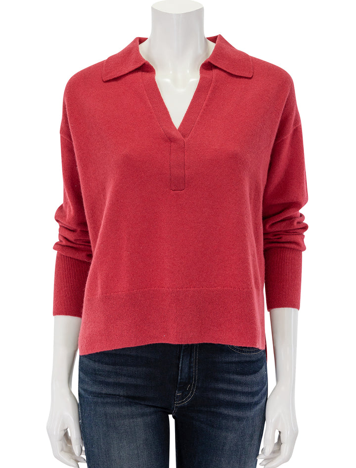 Front view of Splendid's tori cashmere polo sweater in holly.