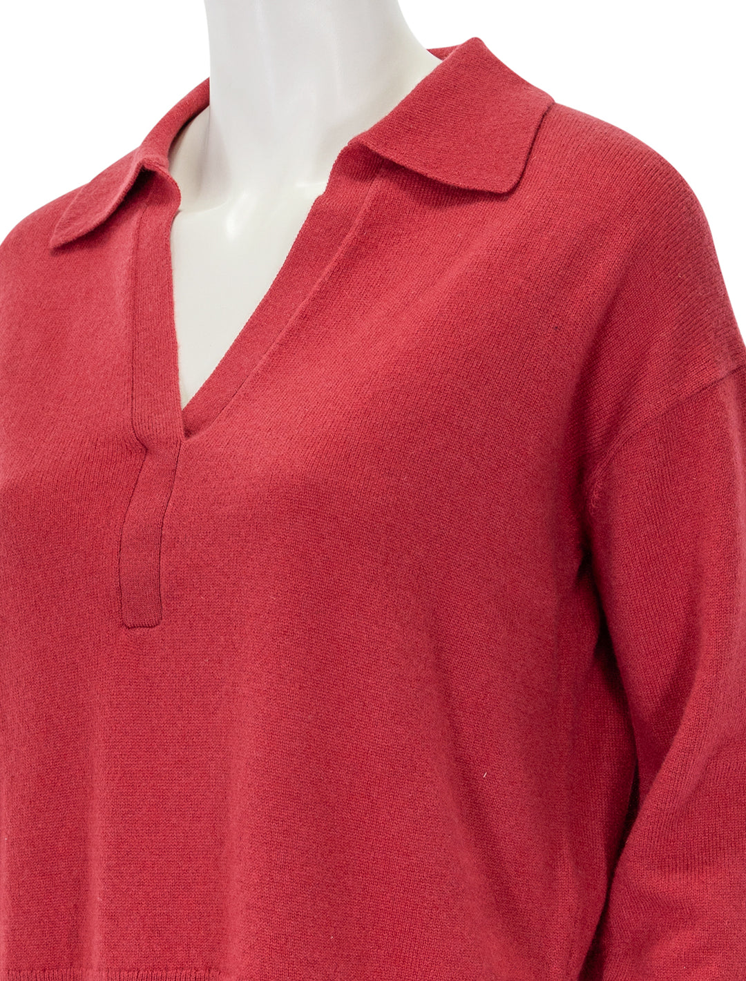 Close-up view of Splendid's tori cashmere polo sweater in holly.