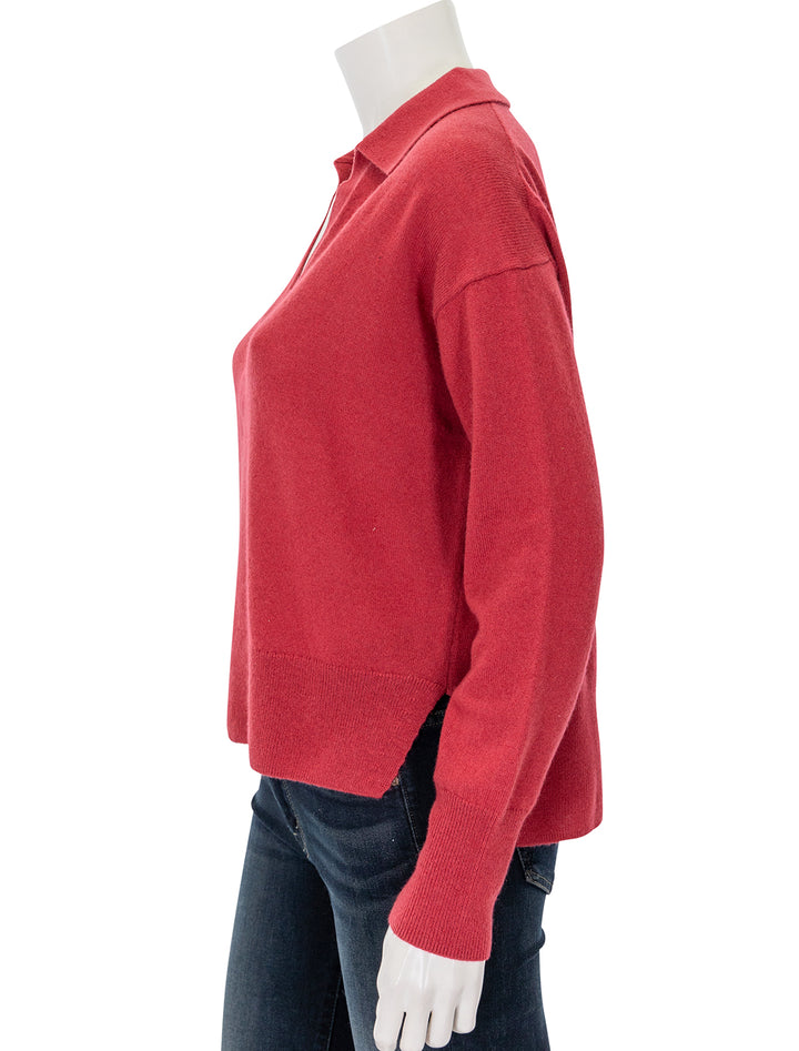 Side view of Splendid's tori cashmere polo sweater in holly.