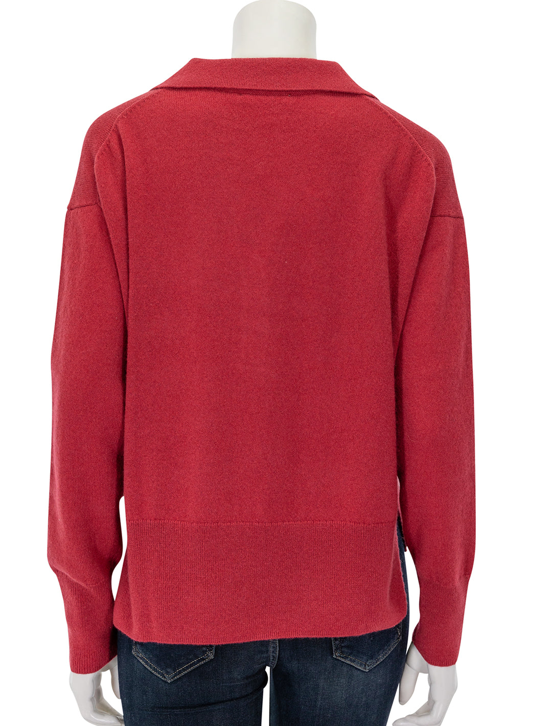 Back view of Splendid's tori cashmere polo sweater in holly.